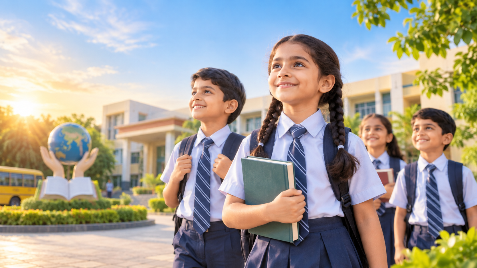 Students of The Brahmanand Academy outside the school building in Kaul, Kaithal